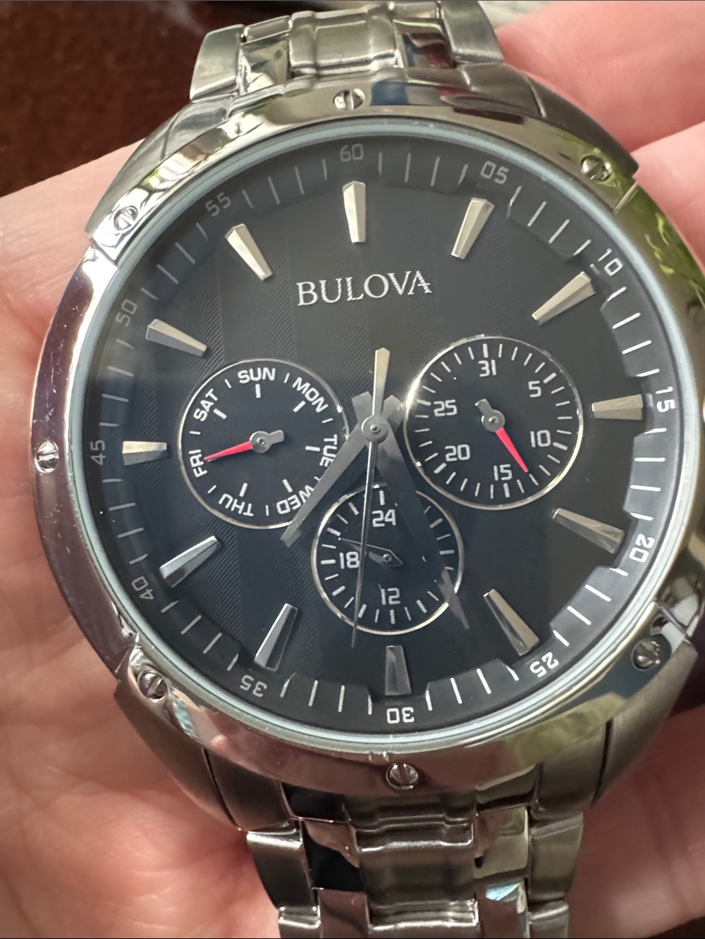 Bulova Black Wave Patterned Stainless Steel Men’s Watch $Firm$